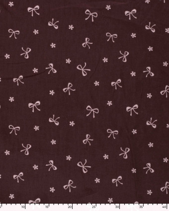 Tissu Velours Milleraies Prune Petits Nœuds Roses - Mercerine