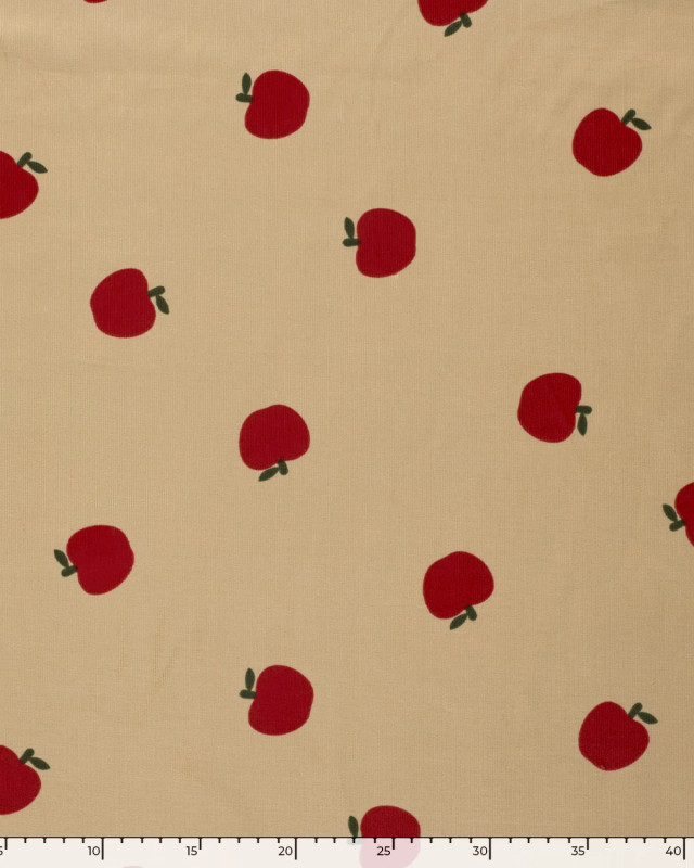 Tissu Velours Milleraies Beige Motif Pomme - Mercerine
