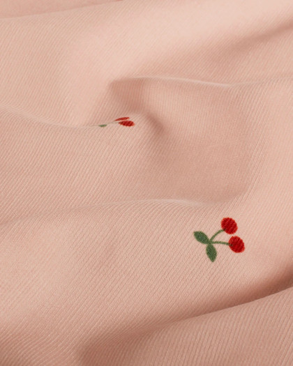 Tissu Velours Milleraies Rose Clair Motif Cerise - Mercerine