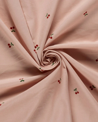 Tissu Velours Milleraies Rose Clair Motif Cerise - Mercerine