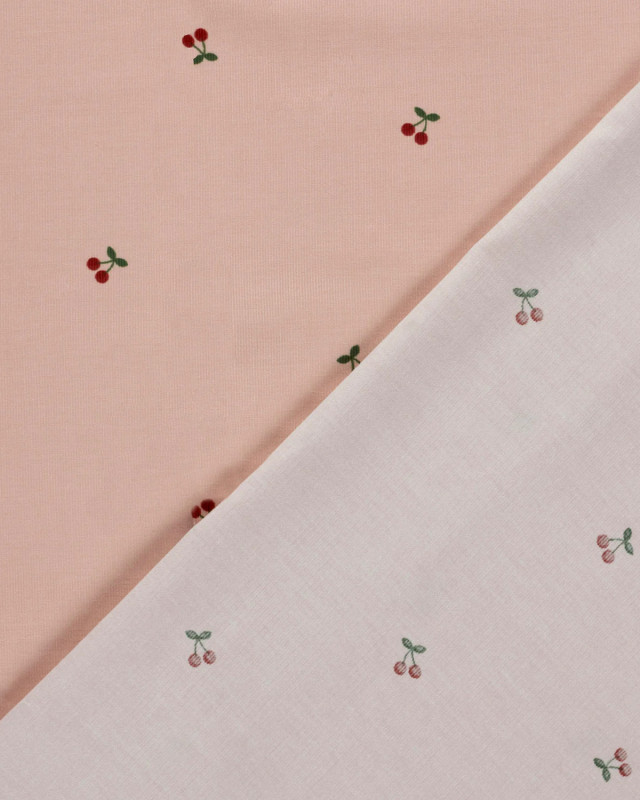 Tissu Velours Milleraies Rose Clair Motif Cerise - Mercerine