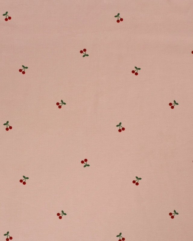 Tissu Velours Milleraies Rose Clair Motif Cerise - Mercerine