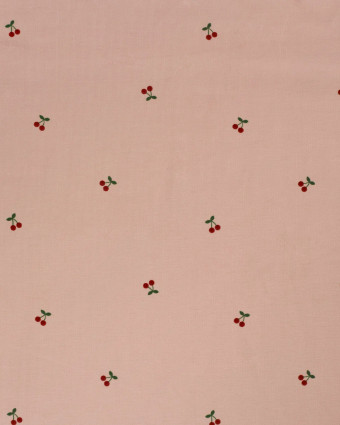 Tissu Velours Milleraies Rose Clair Motif Cerise - Mercerine