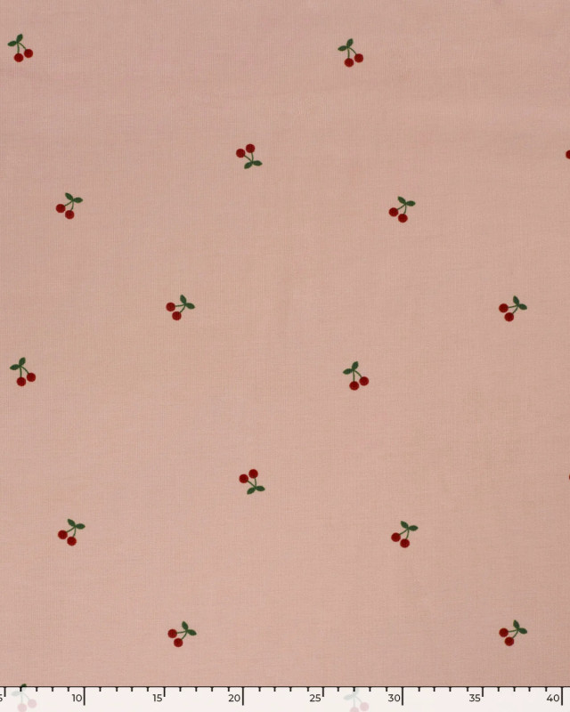 Tissu Velours Milleraies Rose Clair Motif Cerise - Mercerine