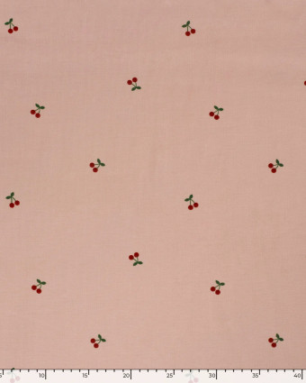 Tissu Velours Milleraies Rose Clair Motif Cerise - Mercerine