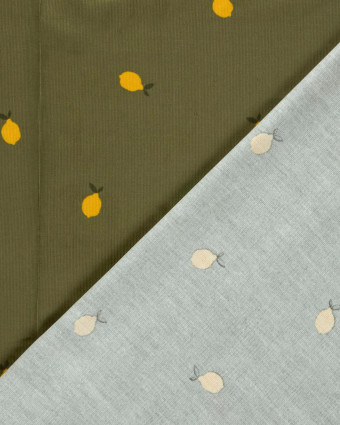 Tissu Velours Milleraies Vert Kaki Motif Citron - Mercerine