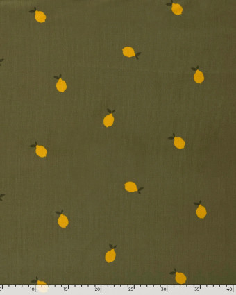 Tissu Velours Milleraies Vert Kaki Motif Citron - Mercerine
