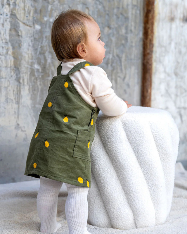 Tissu Velours Milleraies Vert Kaki Motif Citron - Mercerine