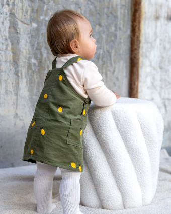 Tissu Velours Milleraies Vert Kaki Motif Citron - Mercerine