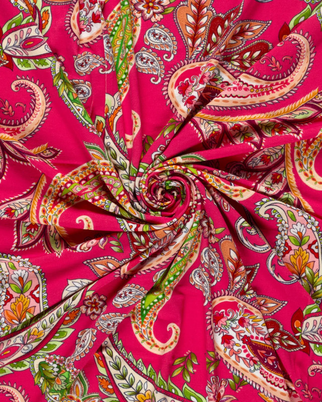 Tissu Jersey de Viscose Motif Cachemire Fuchsia - Mercerine