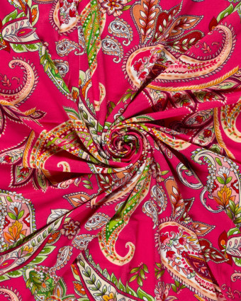 Tissu Jersey de Viscose Motif Cachemire Fuchsia - Mercerine