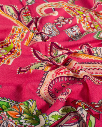 Tissu Jersey de Viscose Motif Cachemire Fuchsia - Mercerine