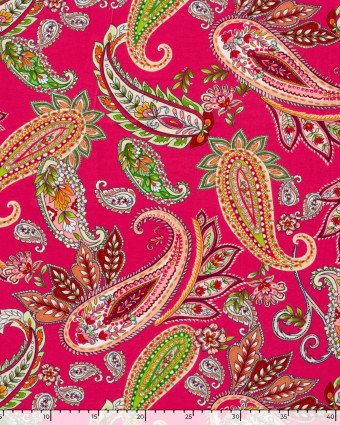 Tissu Jersey de Viscose Motif Cachemire Fuchsia - Mercerine