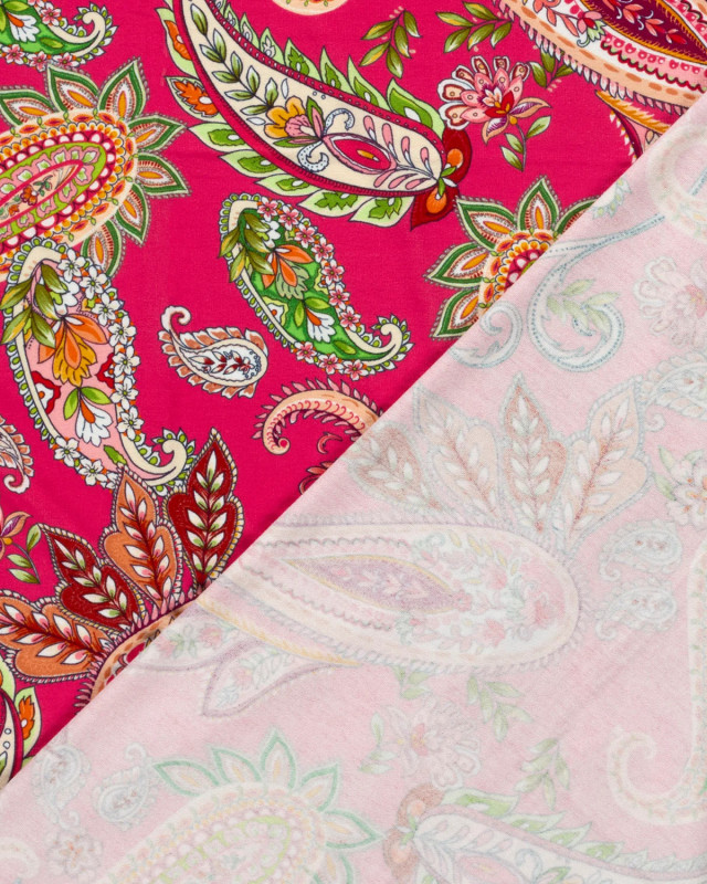 Tissu Jersey de Viscose Motif Cachemire Fuchsia - Mercerine