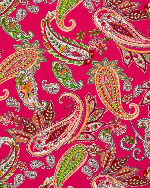 Tissu Jersey de Viscose Motif Cachemire Fuchsia - Mercerine