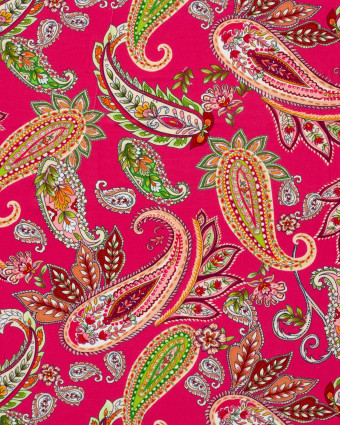 Tissu Jersey de Viscose Motif Cachemire Fuchsia - Mercerine