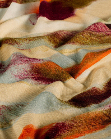 Tissu Jersey de Viscose Motif Zébré Prune et Orange - Mercerine