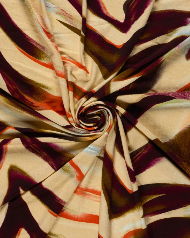 Tissu Jersey de Viscose Motif Zébré Prune et Orange - Mercerine