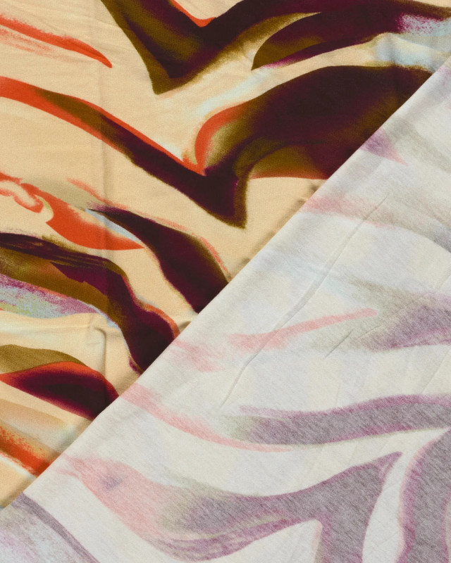 Tissu Jersey de Viscose Motif Zébré Prune et Orange - Mercerine