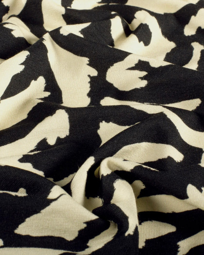 Tissu Jersey de Viscose Motif Abstrait Noir et Beige - Mercerine
