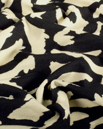 Tissu Jersey de Viscose Motif Abstrait Noir et Beige - Mercerine