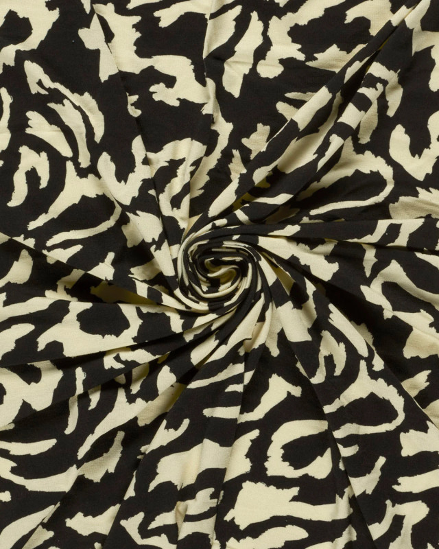 Tissu Jersey de Viscose Motif Abstrait Noir et Beige - Mercerine