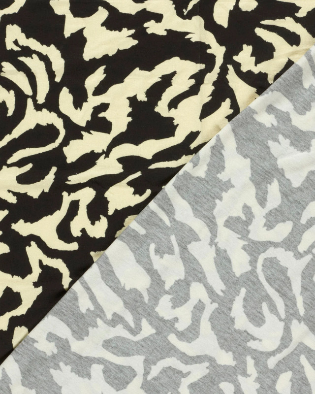 Tissu Jersey de Viscose Motif Abstrait Noir et Beige - Mercerine
