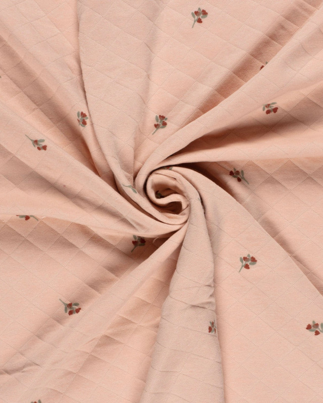 Tissu Jersey Matelassé Léger Rose Nude Petites Fleurs - Mercerine