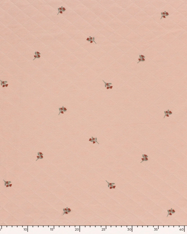 Tissu Jersey Matelassé Léger Rose Nude Petites Fleurs - Mercerine