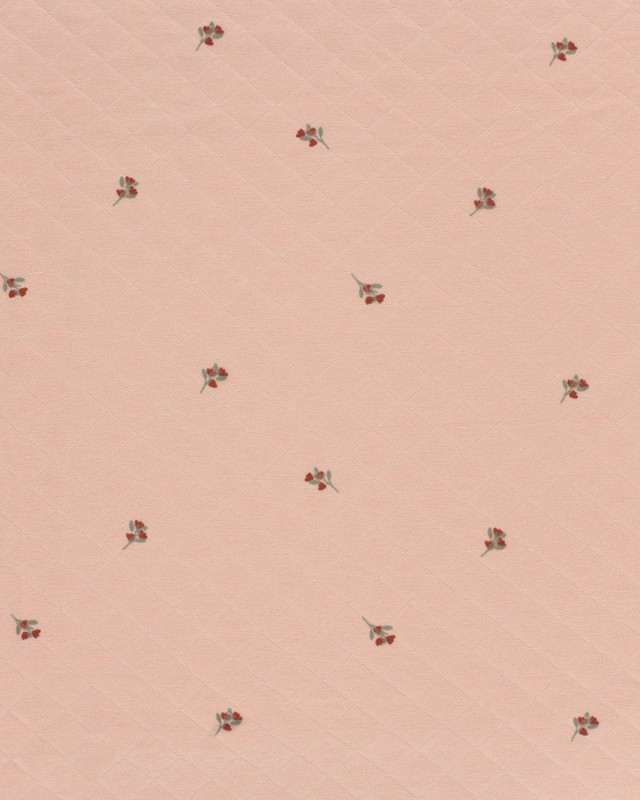 Tissu Jersey Matelassé Léger Rose Nude Petites Fleurs - Mercerine
