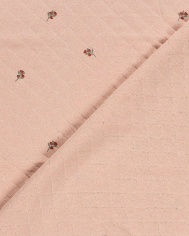 Tissu Jersey Matelassé Léger Rose Nude Petites Fleurs - Mercerine