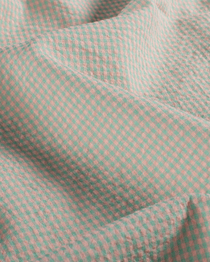 Tissu Seersucker Mini Vichy Vert Rose - Mercerine