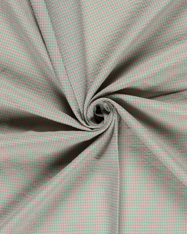 Tissu Seersucker Mini Vichy Vert Rose - Mercerine