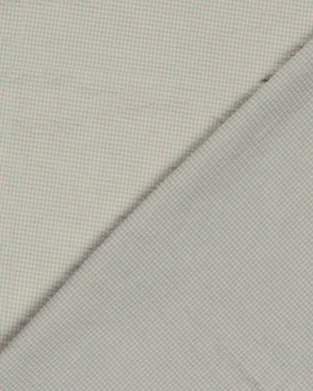 Tissu Seersucker Mini Vichy Vert Rose - Mercerine