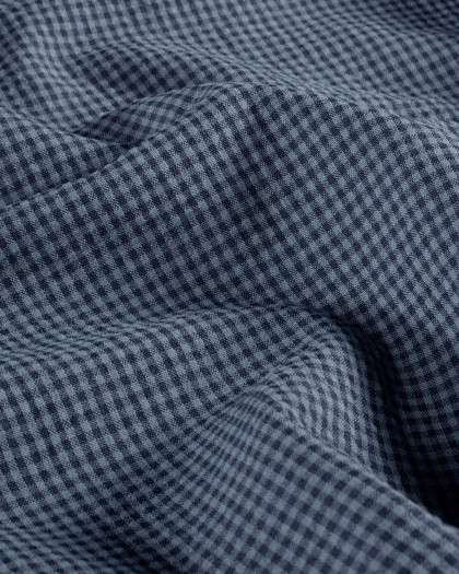 Tissu Seersucker Mini Vichy Marine et Bleu - Mercerine