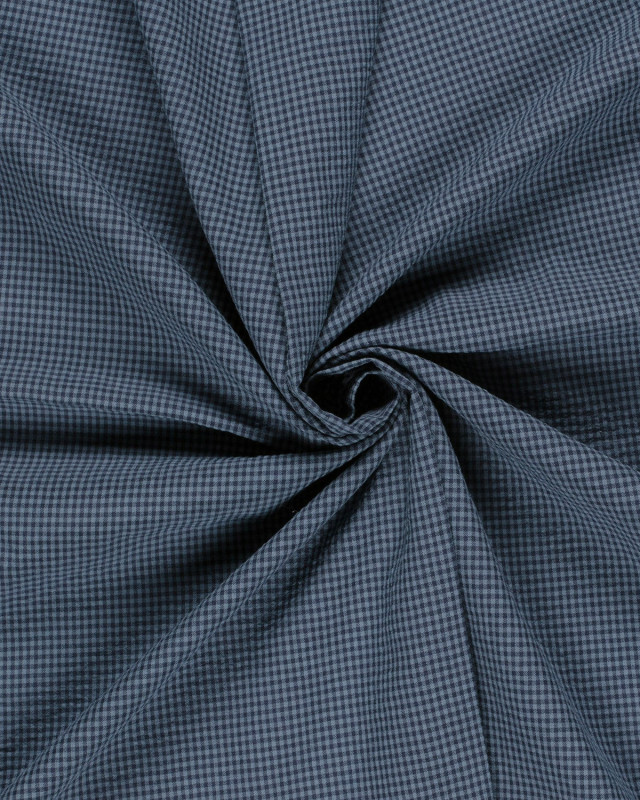 Tissu Seersucker Mini Vichy Marine et Bleu - Mercerine