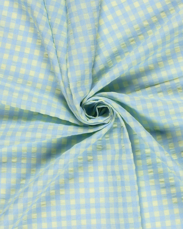 Tissu Seersucker Vichy Citron et Bleu - Mercerine