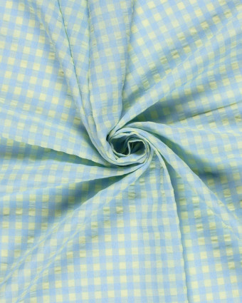 Tissu Seersucker Vichy Citron et Bleu - Mercerine