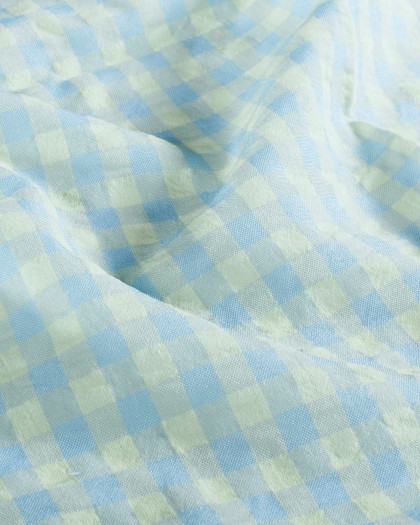 Tissu Seersucker Vichy Citron et Bleu - Mercerine