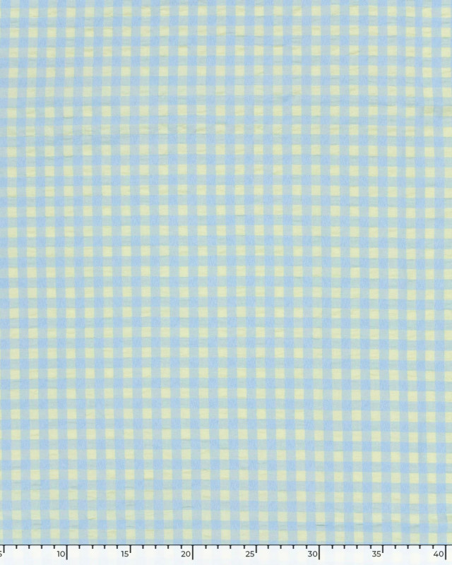 Tissu Seersucker Vichy Citron et Bleu - Mercerine