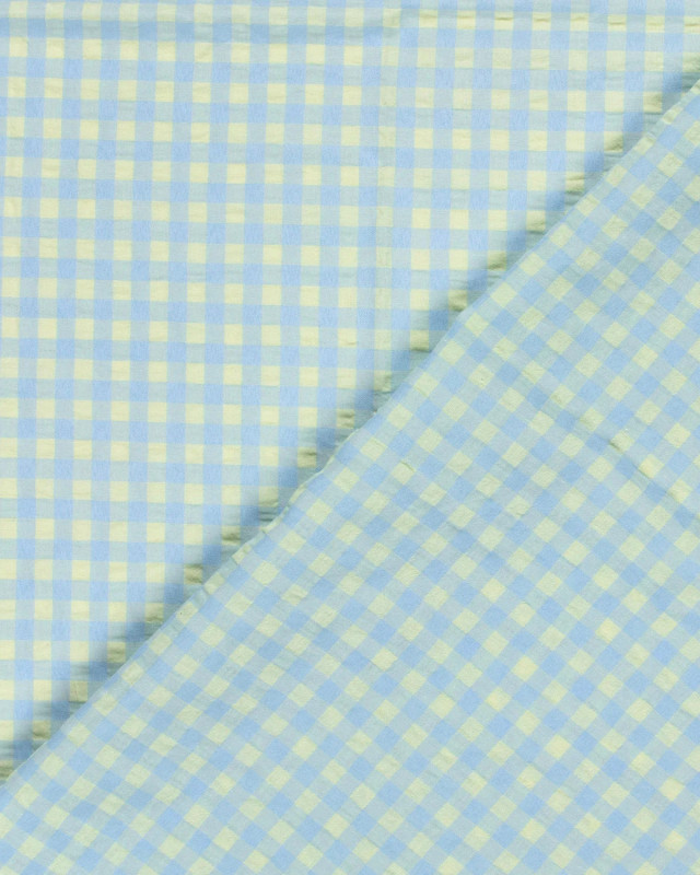 Tissu Seersucker Vichy Citron et Bleu - Mercerine