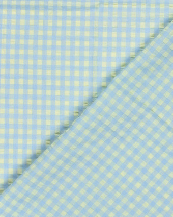 Tissu Seersucker Vichy Citron et Bleu - Mercerine