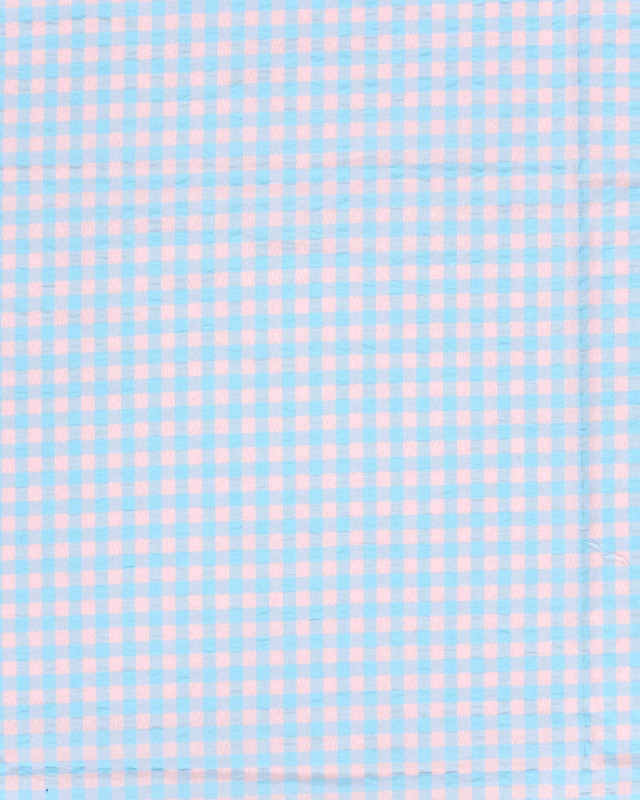 Tissu Seersucker Vichy Bleu Ciel Rose Nude - Mercerine