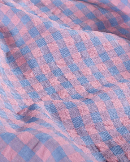 Tissu Seersucker Vichy Bleu Rose - Mercerine