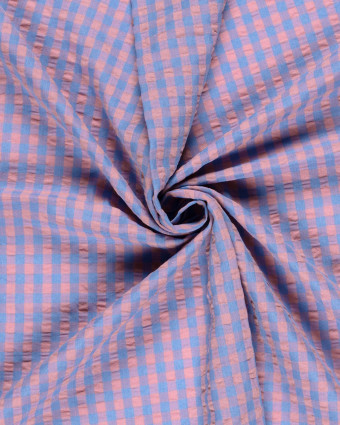 Tissu Seersucker Vichy Bleu Rose - Mercerine