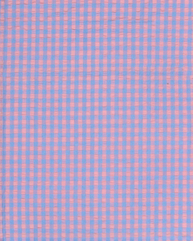 Tissu Seersucker Vichy Bleu Rose - Mercerine