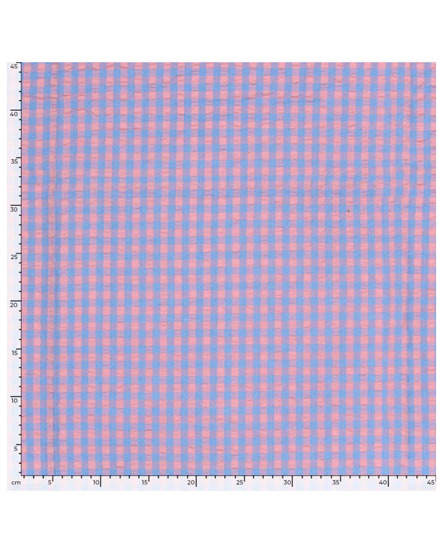 Tissu Seersucker Vichy Bleu Rose - Mercerine