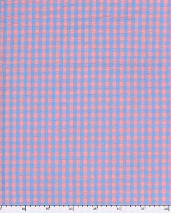 Tissu Seersucker Vichy Bleu Rose - Mercerine