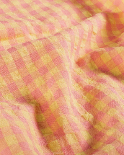 Tissu Seersucker Vichy Jaune Rose - Mercerine