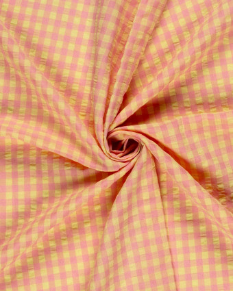Tissu Seersucker Vichy Jaune Rose - Mercerine
